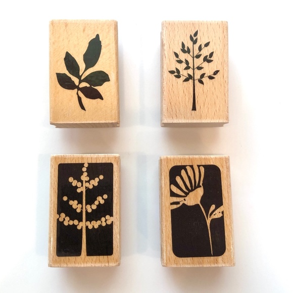 STUDIO G Set of 4 Daisy, Leaves, Trees Rubber Stamp Wood Block RARE! NEW! - Picture 1 of 4